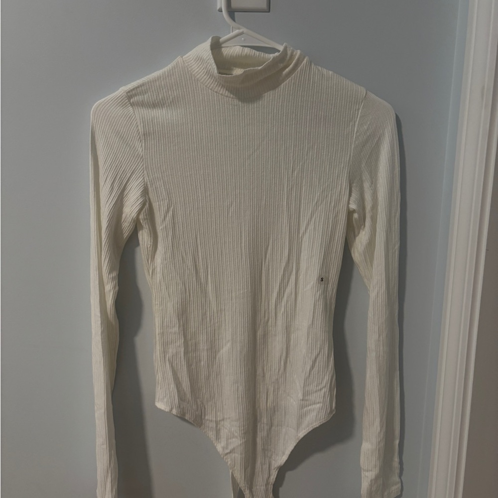 American Eagle Outfitters Cream Ribbed Bodysuit